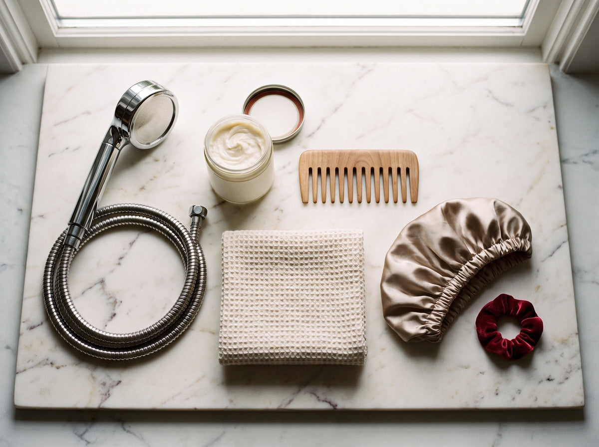Flatlay complet de la routine wash day